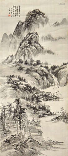 范振绪（1872—1960）山居图 水墨绢本 平轴