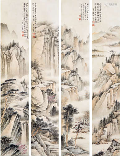 黄君璧（1898—1991）山水四屏 设色纸本 立轴