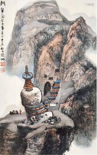 董吉泉（1942—2011）朝圣图 设色纸本 镜框