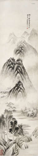 范振绪（1872—1960）湖山烟雨 设色纸本 镜框