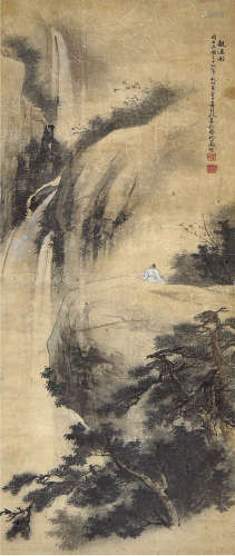 孔寿彭（1909—1973）观瀑图 设色纸本 镜框