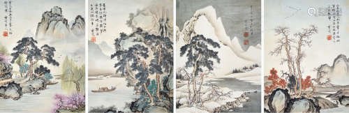 何晓峰（1935—201）山水四条屏 设色纸本 立轴