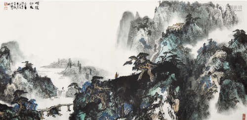 董吉泉（1942—2011）峻岭访友图 设色纸本 镜框