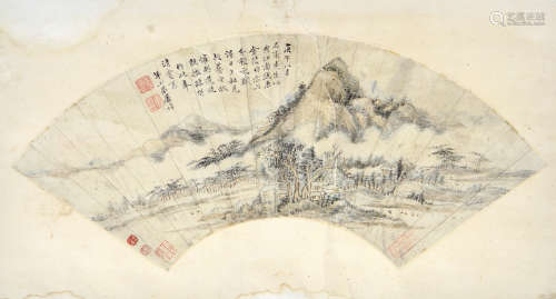 屠倬（1791—1828）山水扇面 水墨纸本 镜框
