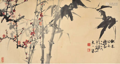 王天一（1926—2013）红梅报春 设色纸本 立轴