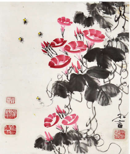 韩不言（1921—1996）牵牛花 设色纸本 镜框