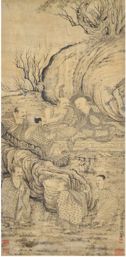 石涛（款）（1642—1708）罗汉图 水墨纸本 镜框
