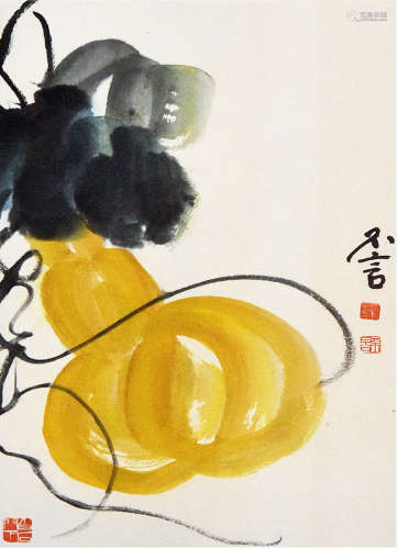 韩不言（1921—1996）葫芦图 设色纸本 镜框