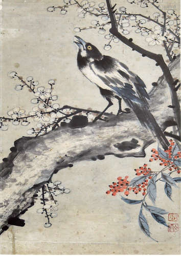 马虎臣（1825—1898）栖禽图 设色纸本 镜框