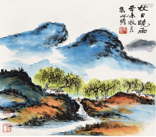 朱屺瞻（1892—1996）秋月晓雨 设色纸本 立轴