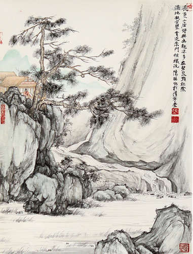 陈櫑（b.1987）长夏山居图 设色纸本 镜心