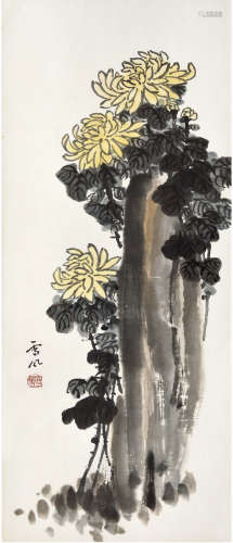高雪风（1906—1982）秋菊图 设色纸本 镜框