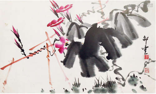 邵灵（b.1937）花卉 设色纸本 镜框