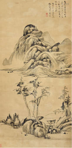 李流芳（1575—1629）山居图 水墨绢本 立轴