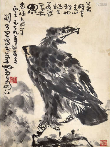刘万里（1931—1980）英雄图 水墨纸本 镜框