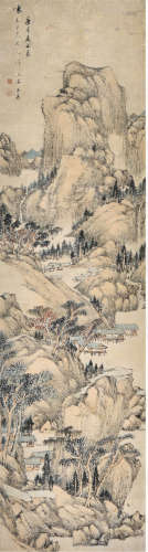 袁英（1890—1943）山麓闲居图 设色纸本 镜框