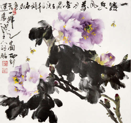 王祖铭（b.1944）中华牡丹 设色纸本 镜框
