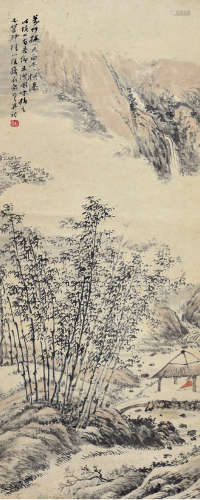 俞云（1864—1938）万竹草庵图 设色纸本 立轴
