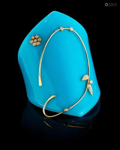 Depy Chandris, bracelet manchette en bakélite turquoise orné...