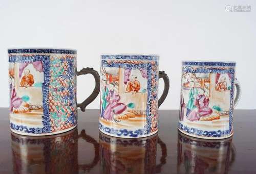 3 18TH-CENTURY CHINESE FAMILLE ROSE MUGS