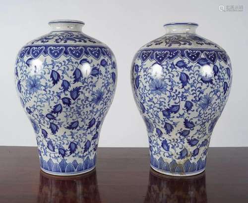 PAIR OF CHINESE BLUE & WHITE CRAKLE GLAZED VASES