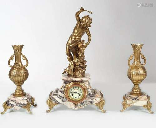 19TH-CENTURY MARBLE & GILT METAL CLOCK GARNITURE