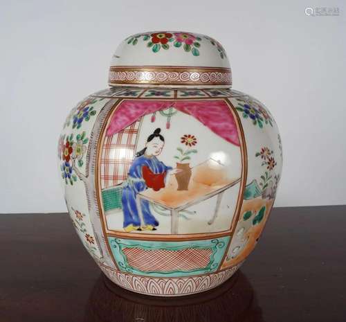 CHINESE QING FAMIILLE ROSE JAR AND COVER