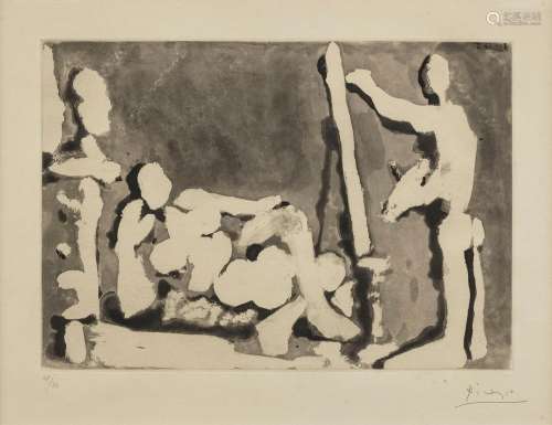 Pablo Picasso (1888-1973) - Le peintre et son modèle, aquati...