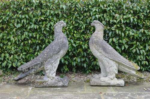 PAIR LARGE MOULDED STONE GARDEN SCULPTURES