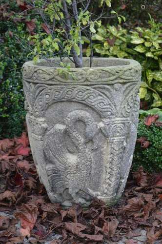 MEDIEVAL STYLE STONE CIRCULAR PLANTER