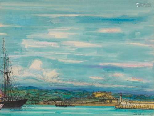 Jean Carzou (1907-2000) - Port, aquarelle sur papier, 50x63 ...