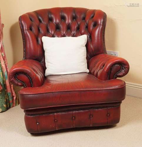 2 RED LEATHER ARMCHAIRS
