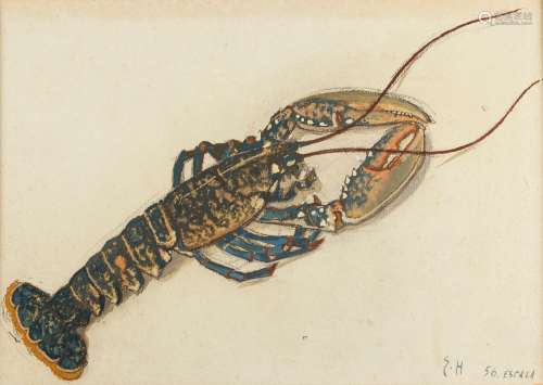 Erich Hermès (1881-1971) - Le homard, fusain et gouache sur ...