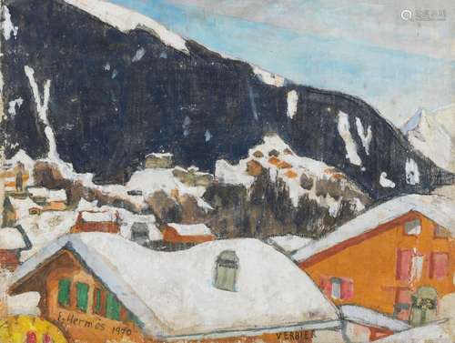 Erich Hermès (1881-1971) - Verbier, fusain et gouache sur pa...