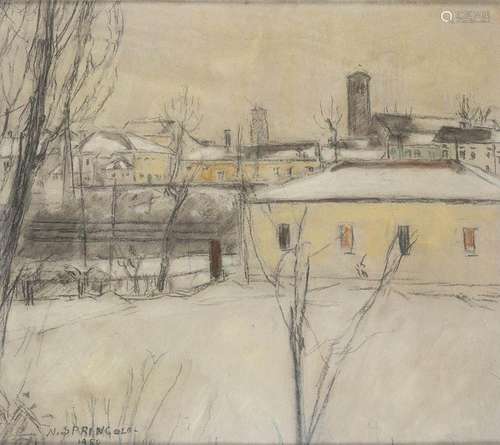 NINO SPRINGOLO (TREVISO, 1886 - 1975): SNOWY LANDSCAPE, 1950