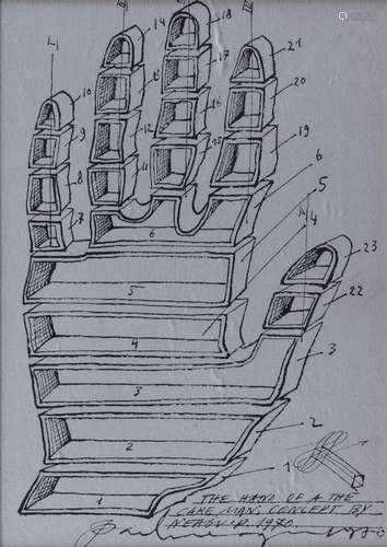 Paul Neagu (1938-2004) - The hand of a the man concept, encr...