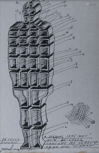 Paul Neagu (1938-2004) - A inequal cake man, encre sur papie...