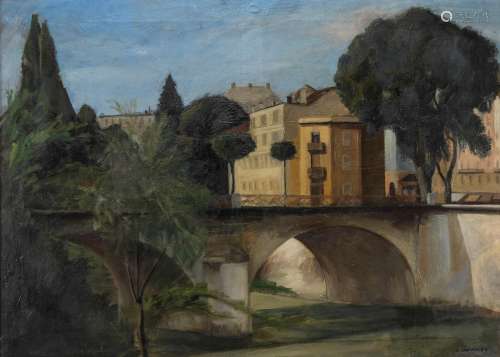 Albert Chavaz (1907-1990) - Pont de Carouge, huile sur toile...