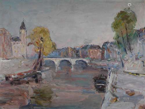 Vladimir de Terlikowski (1873-1951) - La Seine à Paris, huil...