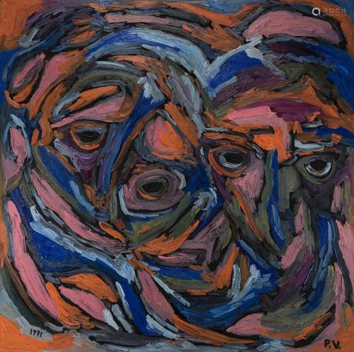 Philippe Visson (1942-2008) - Visages, huile sur toile, mono...