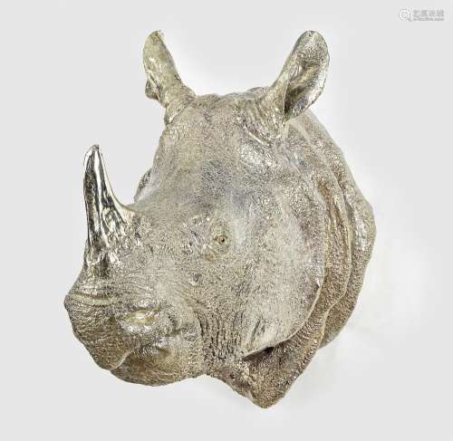 Rhino de Java par Eric Mellerio - Résine argentée, H 80 cm