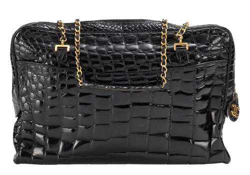 Chanel, sac Camera vintage en crocodile noir,