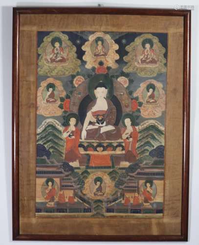 Tanka painted on paper with Chinese Buddhas decoration,