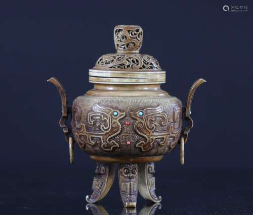 China perfume burner with coral and turquoise inlays