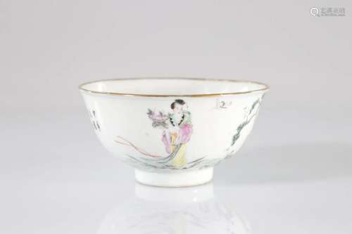 China famille rose porcelain bowl woman and cranes