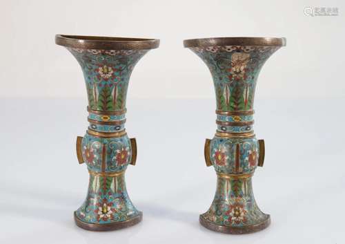 China pair of cloisonne bronze half-vases from the Qing