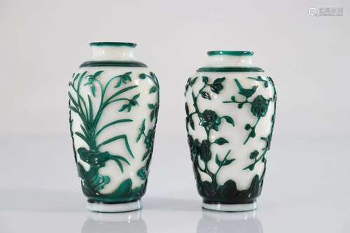 China pair of glass vases with floral decoration