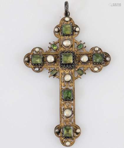 Old cross encrusted with stones and pearls late 17th