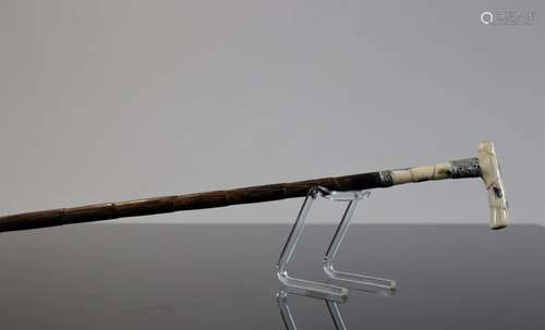 Japan, Shibayama, Walking stick with pommel inlaid with