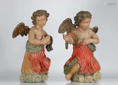 Pair of polychrome wooden angels 18th